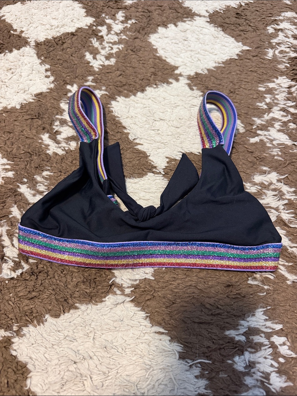 Pilyq Black Bikini Top with Glitter Rainbow Trim